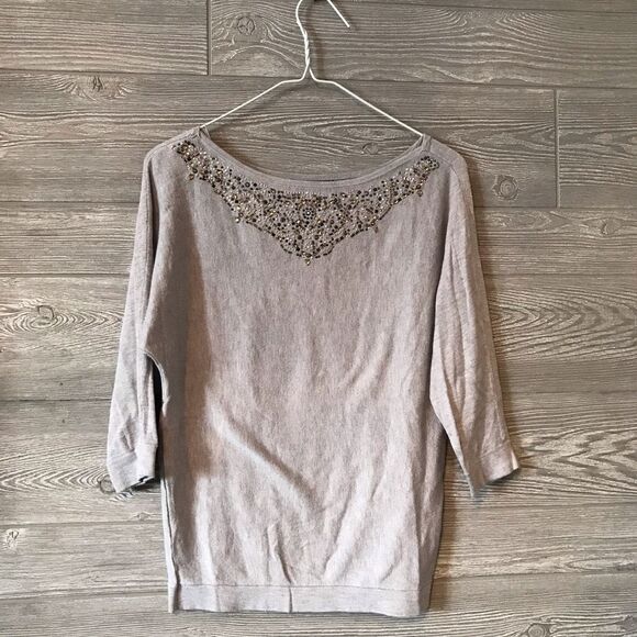 White house black market WHBM Grey Beaded Collar Boatneck Sweater XS‎ - Picture 1 of 3